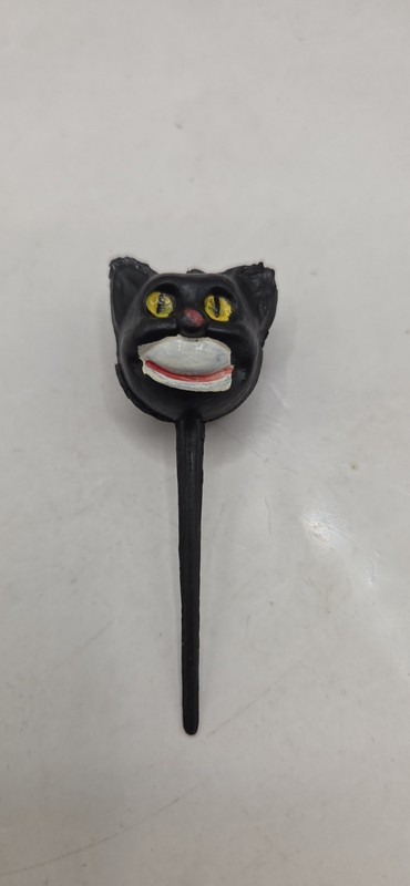 Vintage Cake Cupcake Decor Pick Black Cat Red Nose Smile 3”