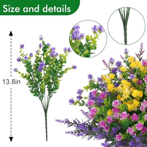 Artificial Flowers Outdoor, Faux Artificial 12 Fuchsia, Purple, Yellow, Green gallery