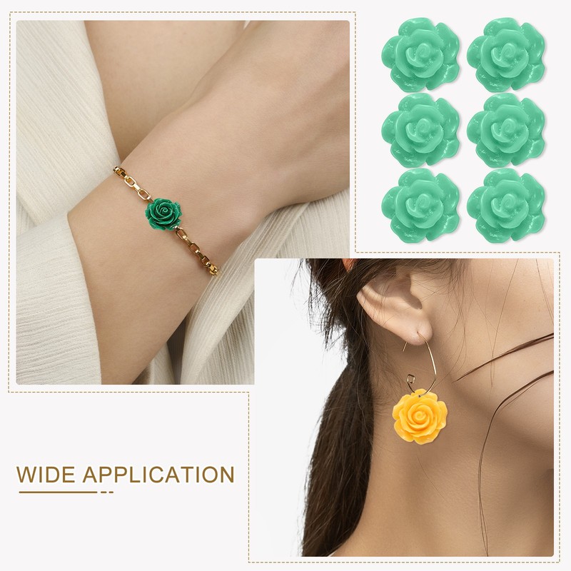 50 Pcs Cyan Resin Rose Flower Beads, 10mm Flatback Flower Charm gallery
