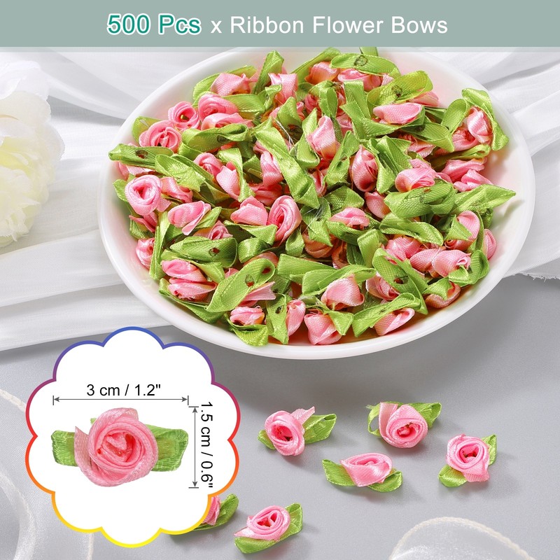 500 Pcs Mini Ribbon Roses Flowers Bows for Crafts, 15mm/0.6" Dia, Dark Pink gallery