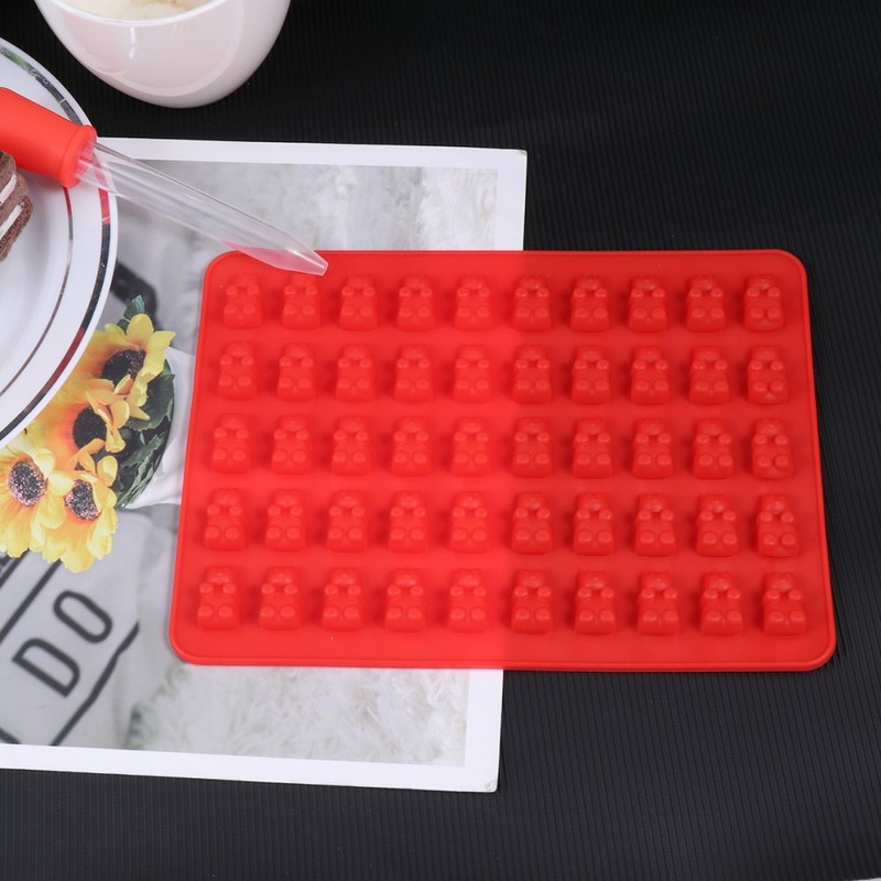 50 Holes Bear Mold Silicone Candy Mold Fun with Dropper (Red) bear shaped mold