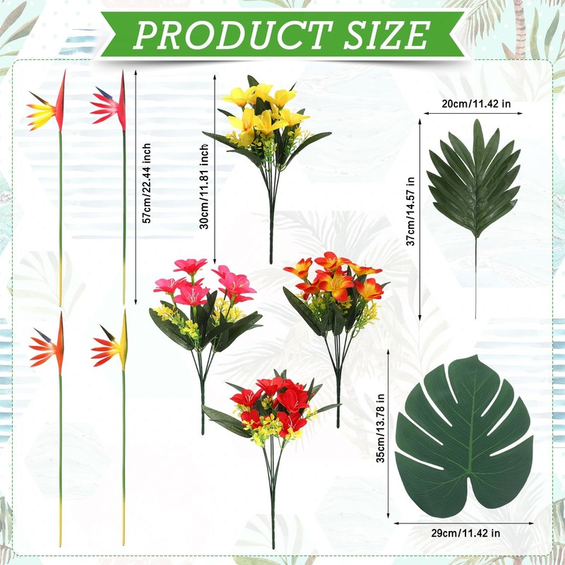 Hotop 8 Set/ 32 Pcs Artificial Tropical Flower Bouquets Bulk For Hawaii gallery