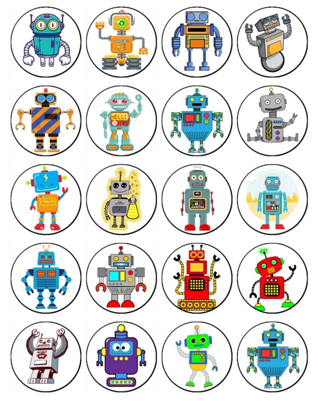 Robots Cake & Cupcake Toppers – Edible Wafer – Robot Theme Birthday Decorations