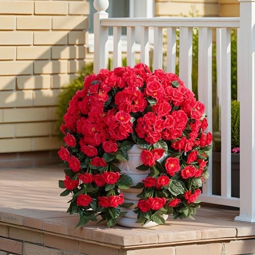 Artificial Flowers for Outdoors Fake Geraniums Summer Outside Decor, 2 PCS Red gallery