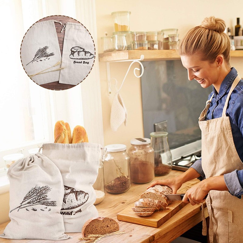 Bread Bags, 2-Packs Linen Bread Bags for Homemade Container, 17.3×11.6 Inches... gallery