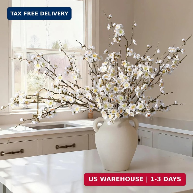 florisso 6 PCS Artificial Cherry Blossom Branches Spring Indoor Decoration, Faux