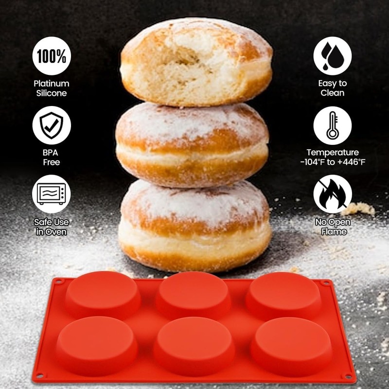 CAKETIME Muffin Top Pan, Silicone Egg Molds for Regular 3 inch - 3pcs, Red gallery