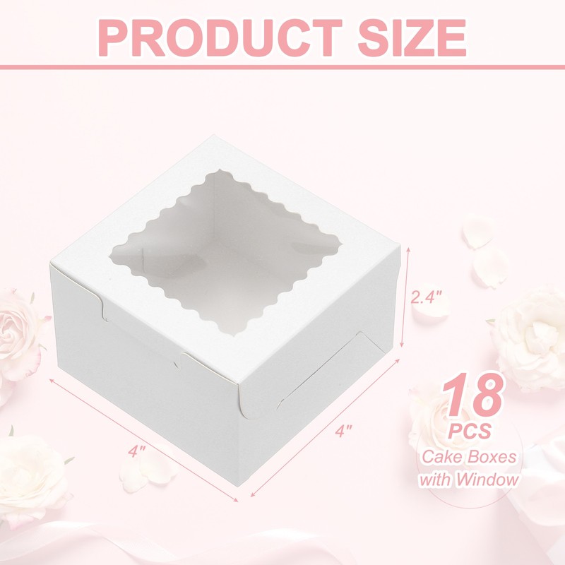 18 Pcs 4 x 4 x 2.4 Inch Cake Boxes with Window, White gallery