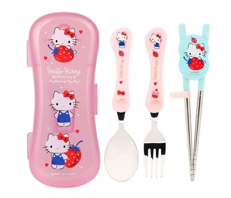 Cute Fork, Spoon, and Chopsticks Flatware Set with Case, Stainless Steel (Pin…
