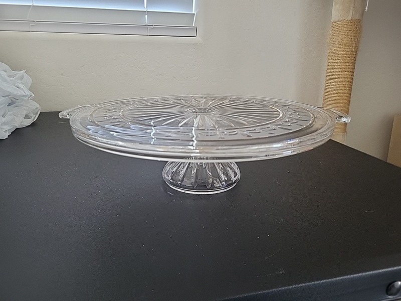Cut Glass Heavy Cake Plate with Gold Inlay Trim gallery