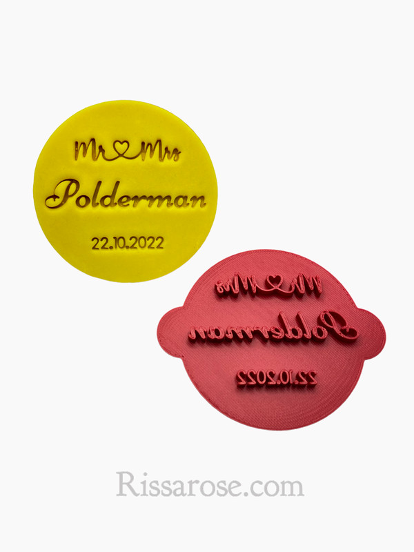 Custom Wedding cookie stamp – Mr & Mrs Name Date