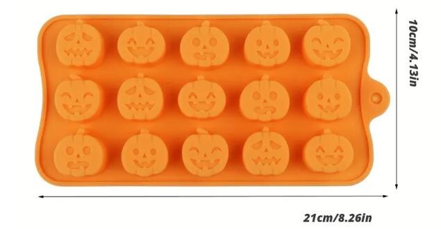 15 Cavity Pumpkin Silicone Mold Candy Chocolate Halloween Jack OLantern 1″ x 1″
