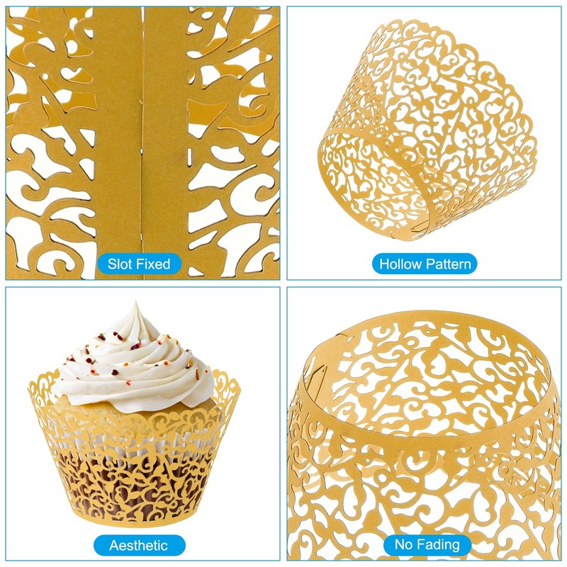 Cupcake Wrappers Paper, 50 Pack Baking Cups Standard Vine Decor, Gold gallery