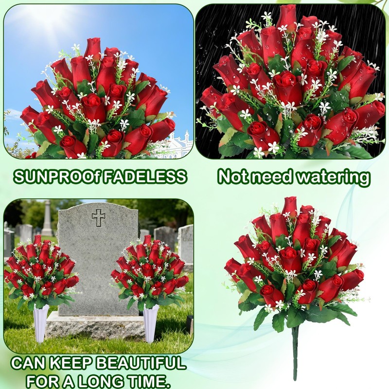 IDMOP Artificial Cemetery 14.5 inches (tall) x 12 (vase height), Red gallery