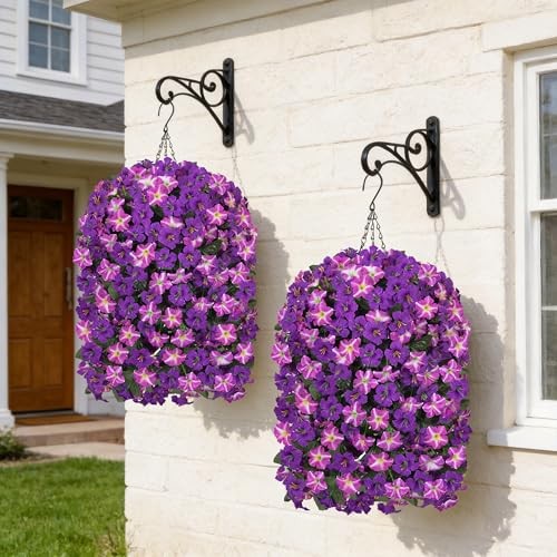 Artificial Flowers with Basket for Outdoors, 3pcs Faux 3 Pcs Purple Red gallery