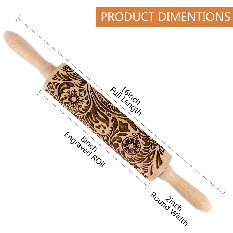 Embossed Wooden Rolling Pin for Baking,Evermarket Deep Engraved Brown gallery