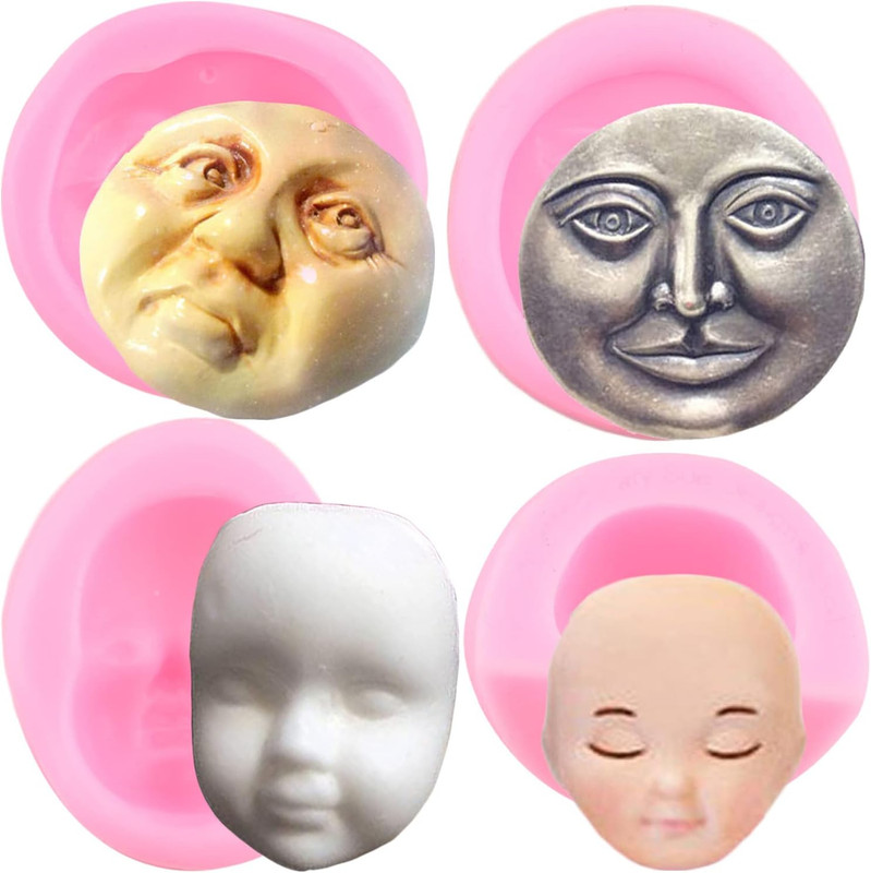 Moon Face Silicone Molds Human Face Fondant Mold for Cake Decorating Cupcake Top