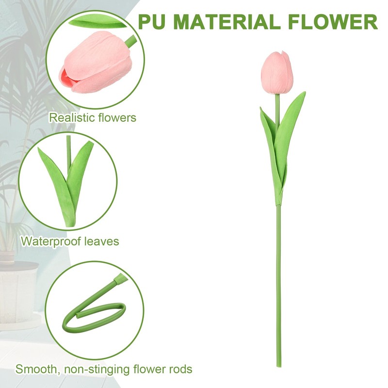 20pcs Tulips Artificial Flowers, Faux Flowers Fake Tulip Stems(Medium Pink) gallery