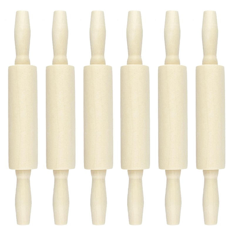 6 Pack Wood Small Rolling Pins 7.9 inch Kids Kitchen Baking Dough Tools