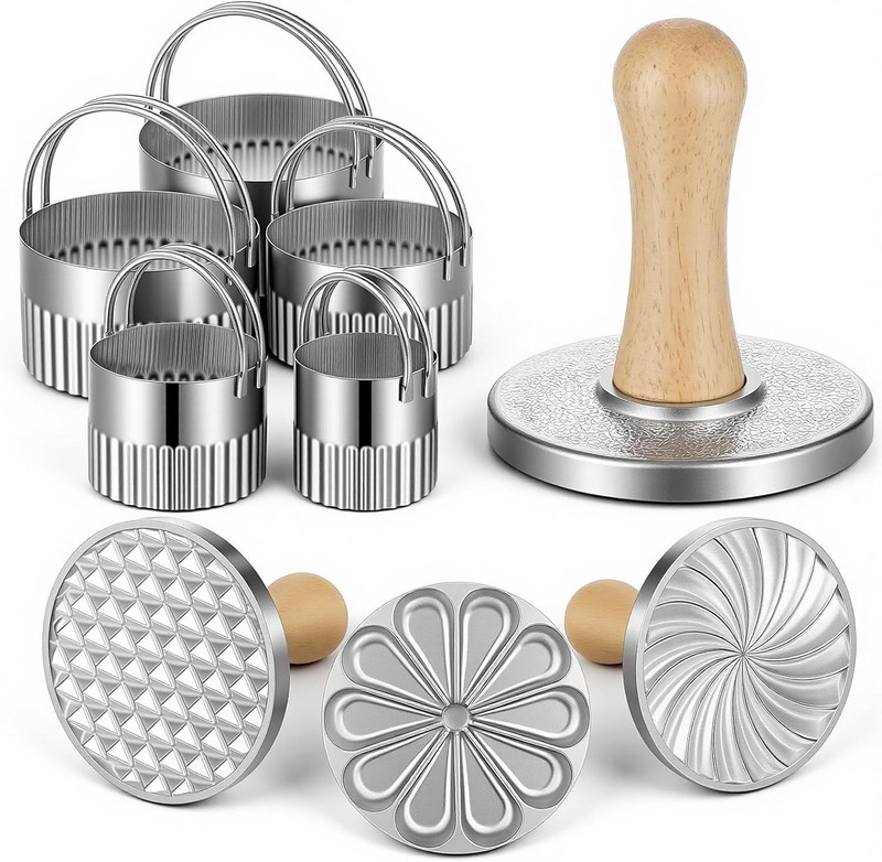 3PCS Aluminum Alloy Cookie Press Embossing Stamps with 5-Piece Round Stainless
