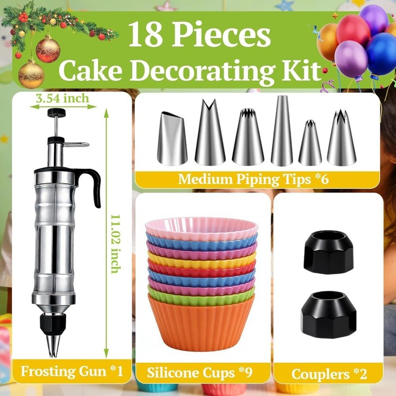 Dessert Decorating Syringe Set with 6 Icing Tips, Stainless Steel Kit gallery