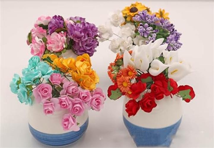 144 Pcs Artificial Mini Fake Rose Flower, Handmade Small Paper Flowers for gallery