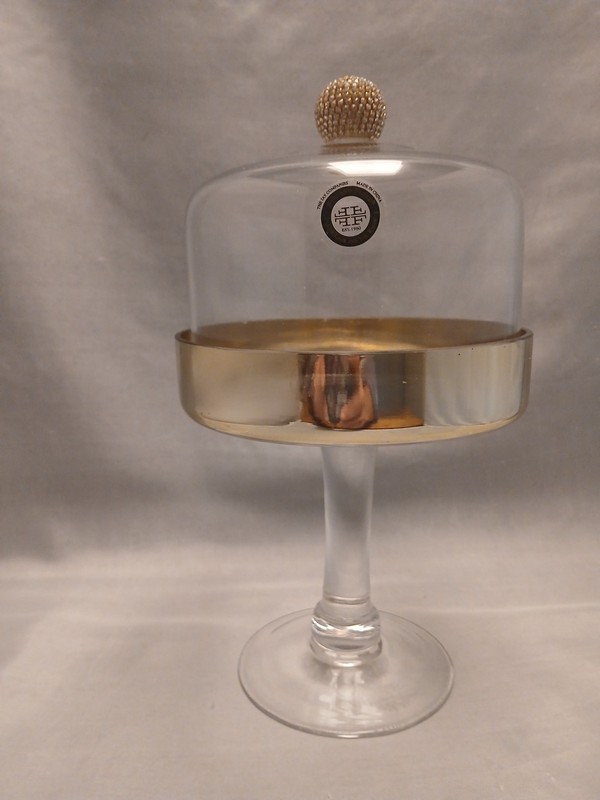 Fitz And Floyd Glass And Gold Dome cake Stand Jeweled Top