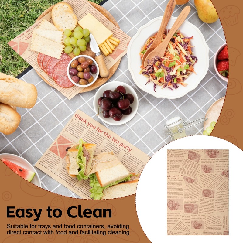 50Pcs Sandwich Wrapping Paper, 13.8x9.9" Food Basket Liners, Brown (Newspaper) gallery