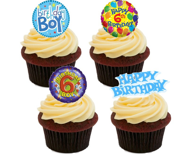 6th Birthday Boy, Blue Edible Cupcake Toppers, Stand-up Fairy Cake Decorations