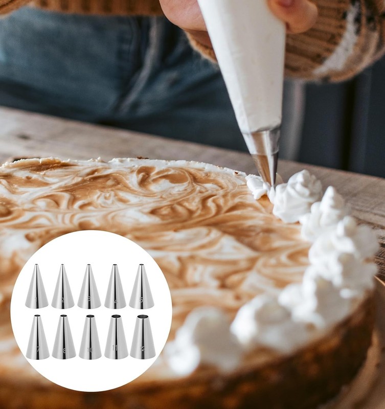 10 Pcs Round Piping Tips Set, Stainless Steel Frosting Nozzles for Cakes & Cupca gallery