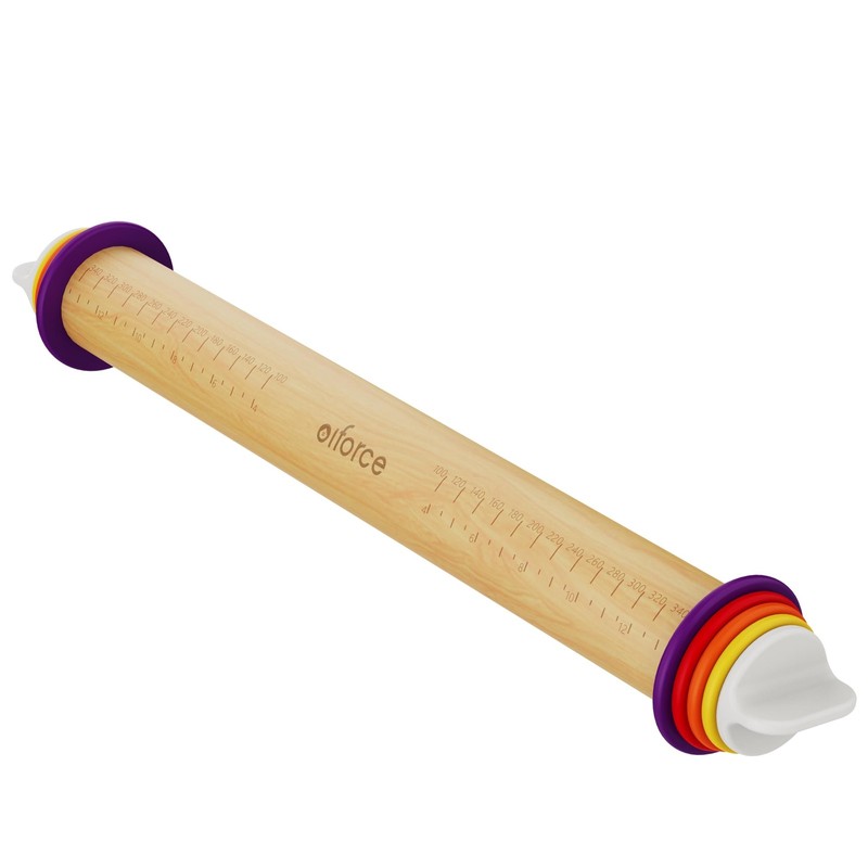 Adjustable Rolling Pin with Thickness Rings for Baking, 13.6″ with 4 Multicol…