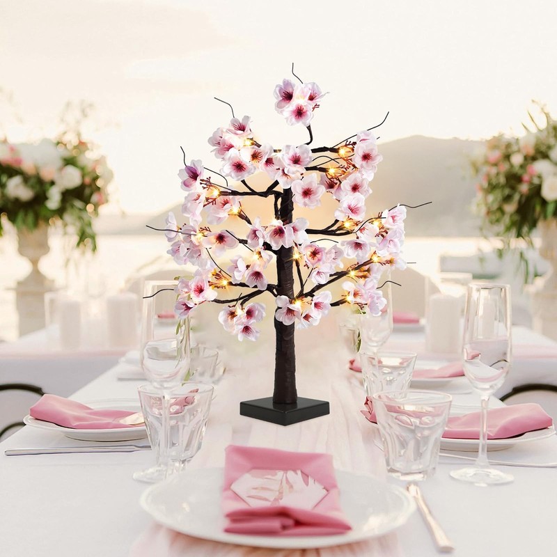 Uieke 2PACK 24IN Lighted Cherry Blossom Tree 48 Warm White LED Tabletop Artifica gallery