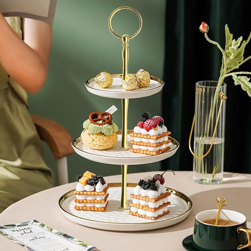 4 PCS 13.5 Inch 3Tier Gold Round Metal Cake Tray Stand Handle Center Rod gallery