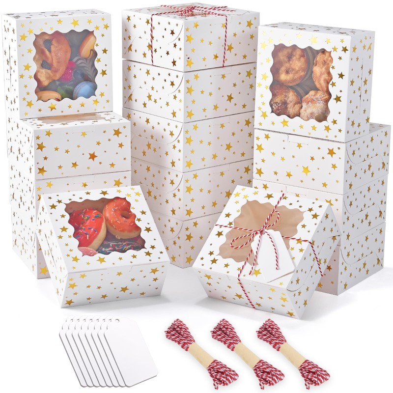 32Pcs 6x6x3 in Christmas Cookie Boxes with Window, White Bakery Boxes for Coo…