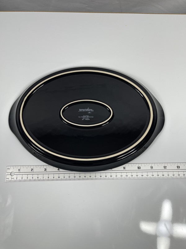 Temp-tations Carved Willow 12” Ceramic Plater/Lid Black RARE NEW gallery