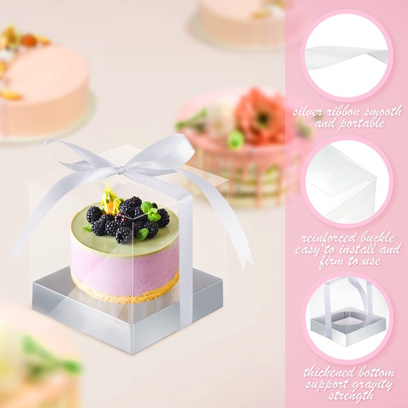 100 Pieces Individual Clear Cupcake Boxes 3.5 Inch Plastic Silver Cupcake Con... gallery