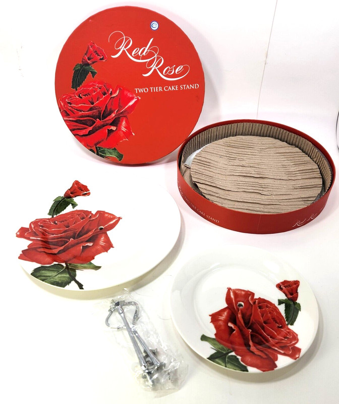 Red Rose Two Tier Cake Stand Valentine’s Day Roses Creative Tops Ltd *NOS READ!*