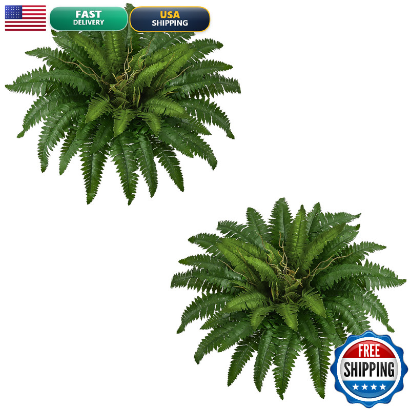 T-Grnova 38 Artificial Boston Ferns Bush Plants Set Of 2 Large Faux Ferns