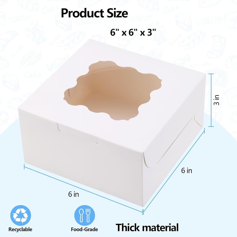 Versatile 20 Pack 6x6x3 Cookie Boxes with Window, Ideal for Treats and Pastry gallery