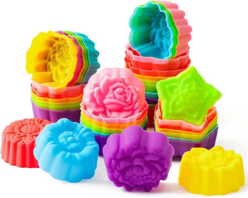 42 Pack Silicone Molds Cupcake 2 Inch Mini Size Multi Flower-Shaped Baking Cu... gallery