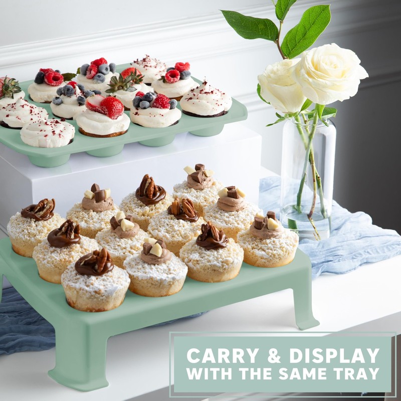 EXTRA TALL DOME 24 Cupcake Carrier, Green Cupcake Holder Carries 24 Cupcake S... gallery