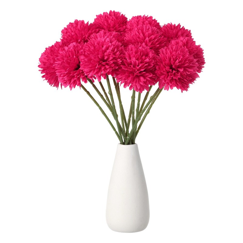 12pcs Artificial Chrysanthemum Ball Flowers Faux Mum Flower Bouquet, Rose Red