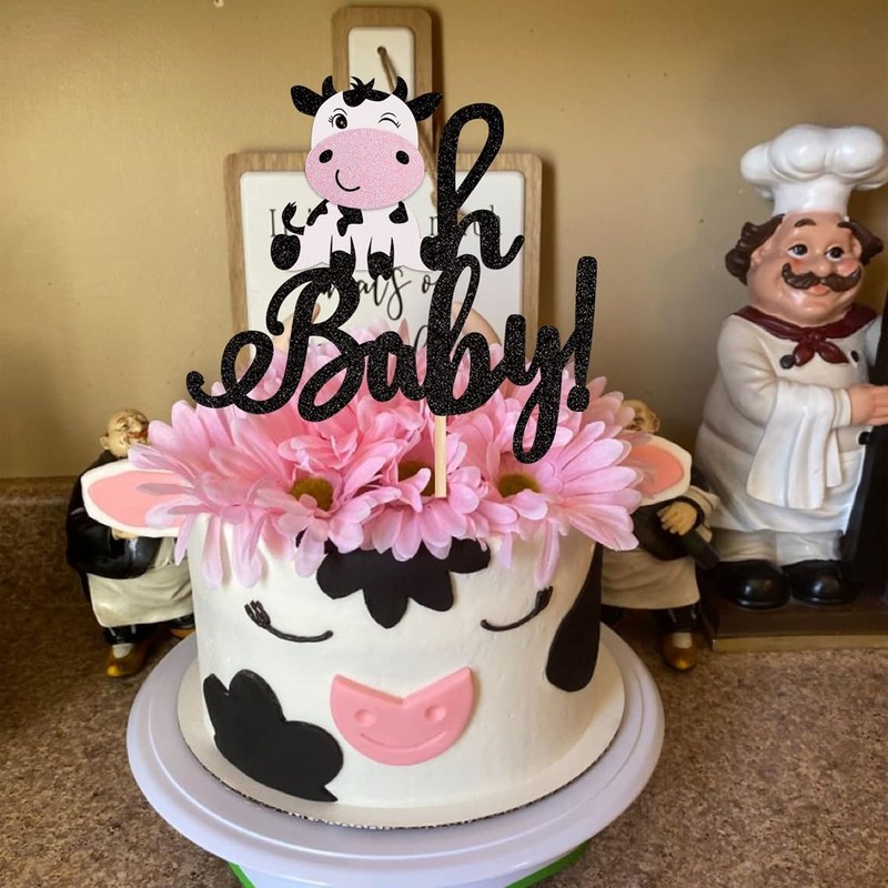 1 PCS Cow Oh Baby Cake Topper Glitter Farm Animals Cake Pick for Gender Reveal T gallery