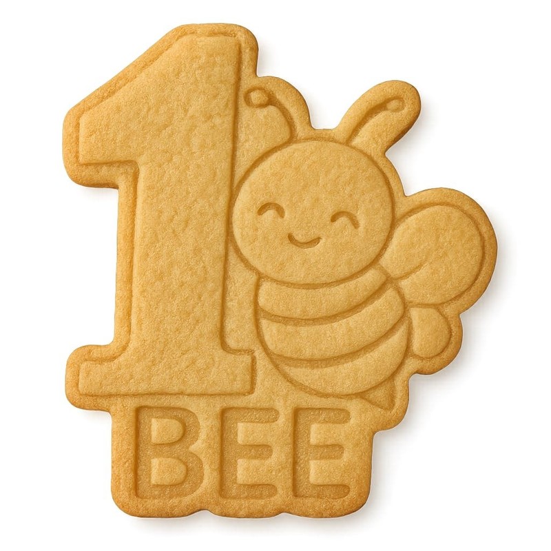 Number 1 with Smiling Bee Cookie Cutter & Stamp 4×3.5″ for Baking Fondant Clay