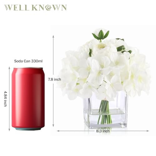 Fake Flowers in Vase, Hydrangea Ranunculus Artificial Flowers with Vase, White gallery