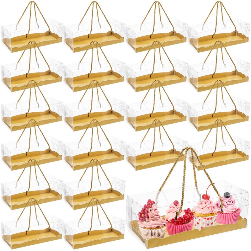 20 Pack Clear Roll Cake Boxes with Portable Handles, Rectangle Bakery Cake Bo…