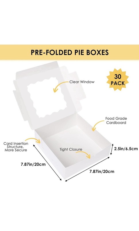 30 Pack White Square Bakery Boxes Clear Window 8x 8x 2.5" gallery