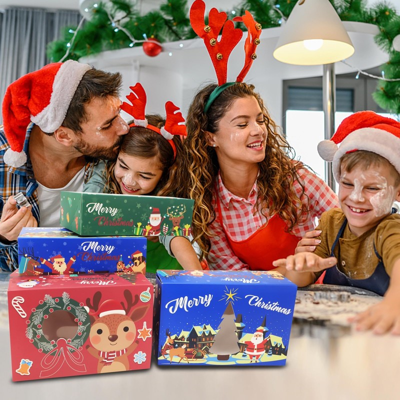 24 PCS Christmas Cookie Boxes Bakery Treat Tins Lids Holiday Party Food gallery