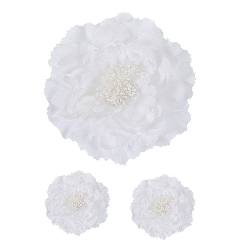 3Pcs Peony Flowers Hair Clip 4.7″ Artificial Fabric Flower White