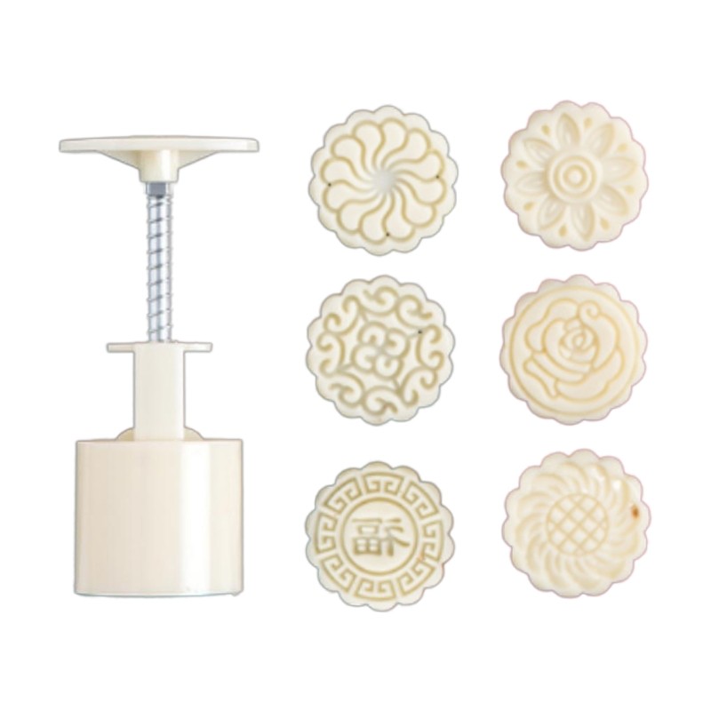 60-75g Mooncake Mold 6pcs Flower Stamp Hand Press Moon Cake Pastry Mould Bakware